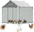 Metal Chicken Coop, 6.56x6.56x6.56ft Large Walk-in Chicken Run with Cover, Spire Roof Hen House Enclosure with