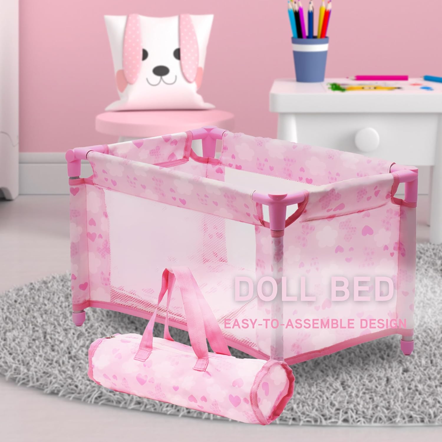 Baby Doll Stroller Bed and Swing Nursery Playset, Baby Doll Accessories Furniture Set Convertible High Chair Diaper