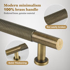 6-1/4" Knurled Solid Brass Cabinet Pulls, Antique Brass 5-Pack