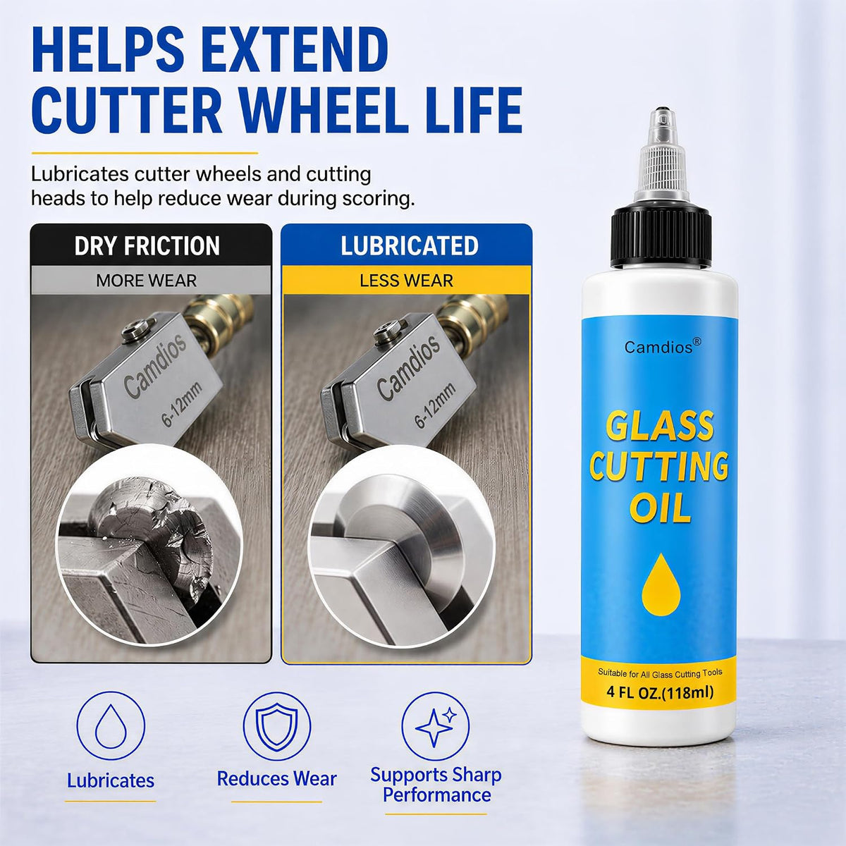 Camdios Glass Cutting Oil, 4 fl oz Precision Applicator for Glass Tools