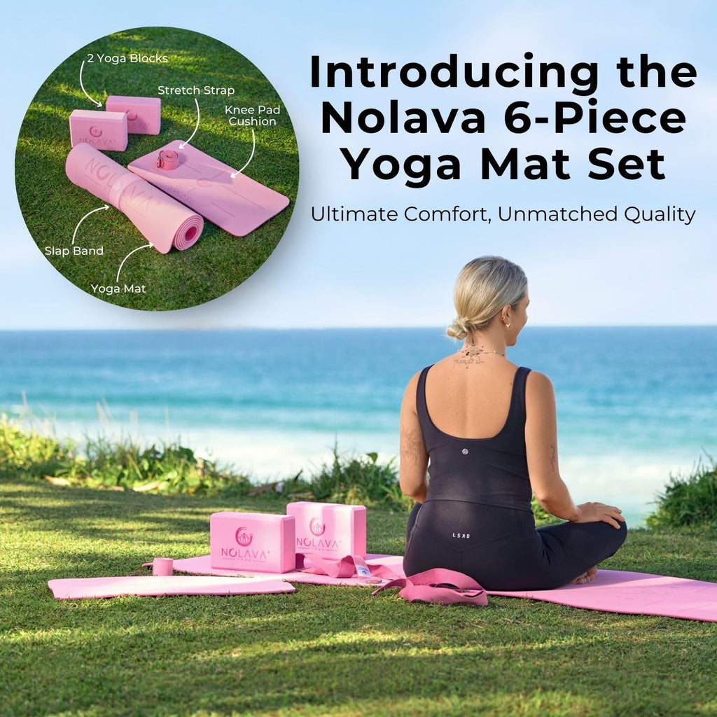 Nolava Yoga Mat with Bag – 72 x 24 inch, 1/4 inch Thick Non-Slip Mat – Includes Slap Band, Black Zippered Carry Tote