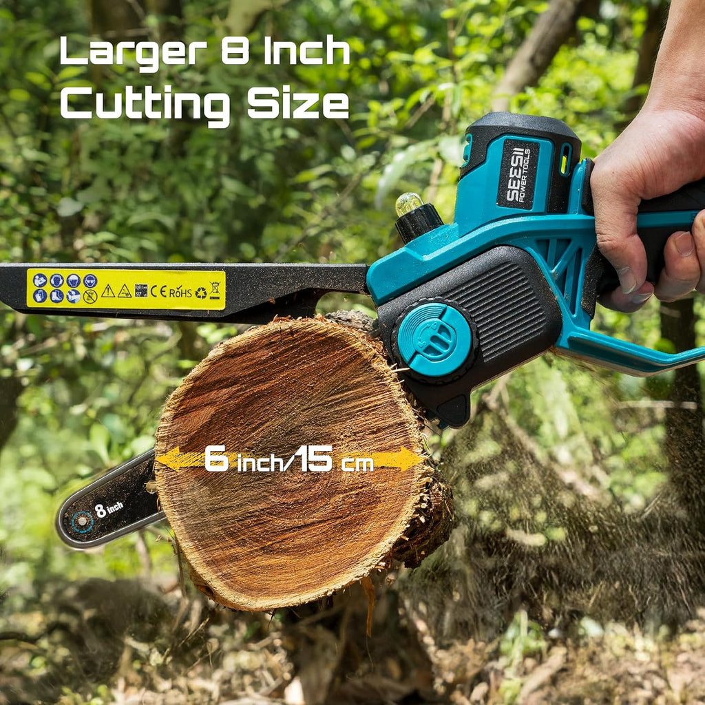 Flagship 8-Inch Cordless Mini Chainsaw, Upgraded Brushless Motor | Electric Chainsaw with 2×4000mAh Batteries