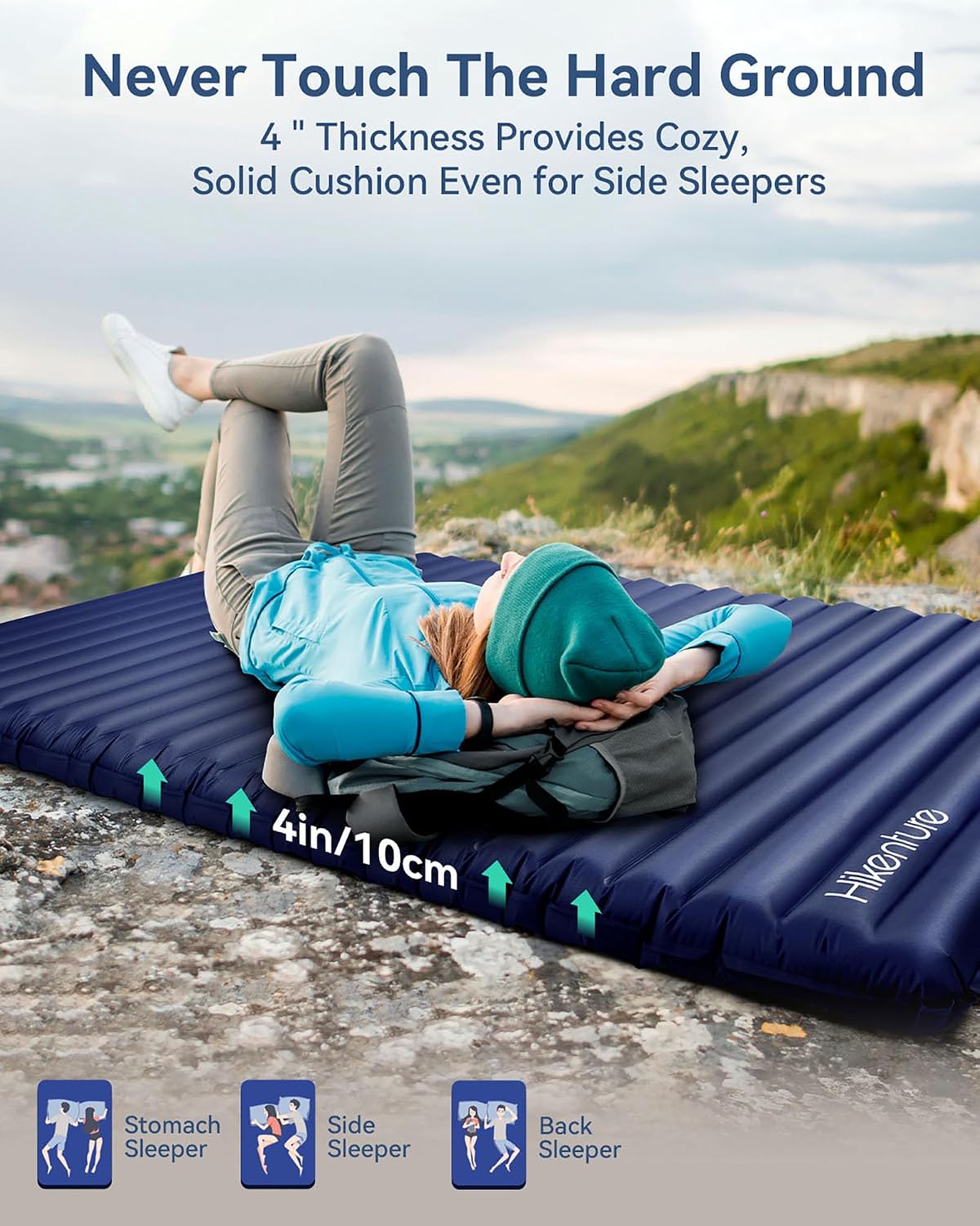 Double Sleeping Pad,Extra Thick 3.75in Camping Mattress 2 Person,Queen Size Inflatable Air Mat,Lightweight and