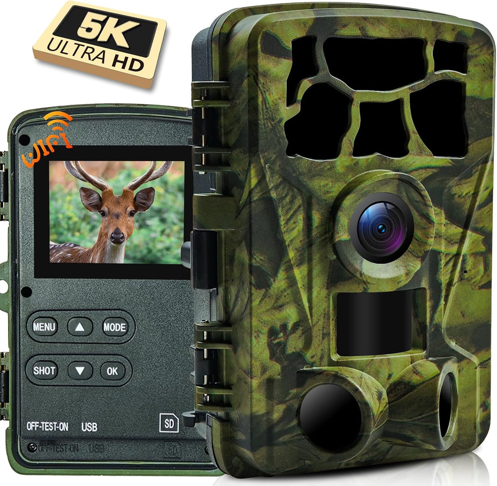 5K Trail Camera, WIFI 60MP Camera, 64GB SD Card, APP Control, Night Vision for Outdoor, Monitoring Game Cameras for