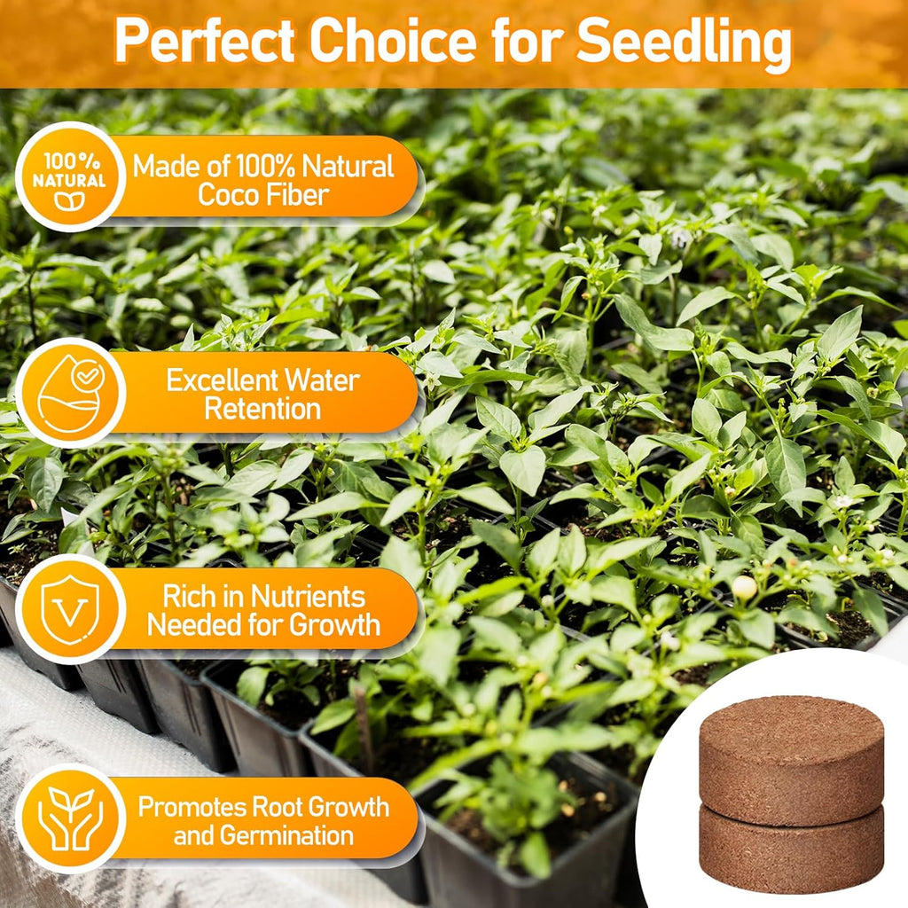 50 Pcs 30mm Coco Coir Pellets Organic Seed Starter Soil Potting Mix | Compressed & Quick Expansion Coconut Fiber