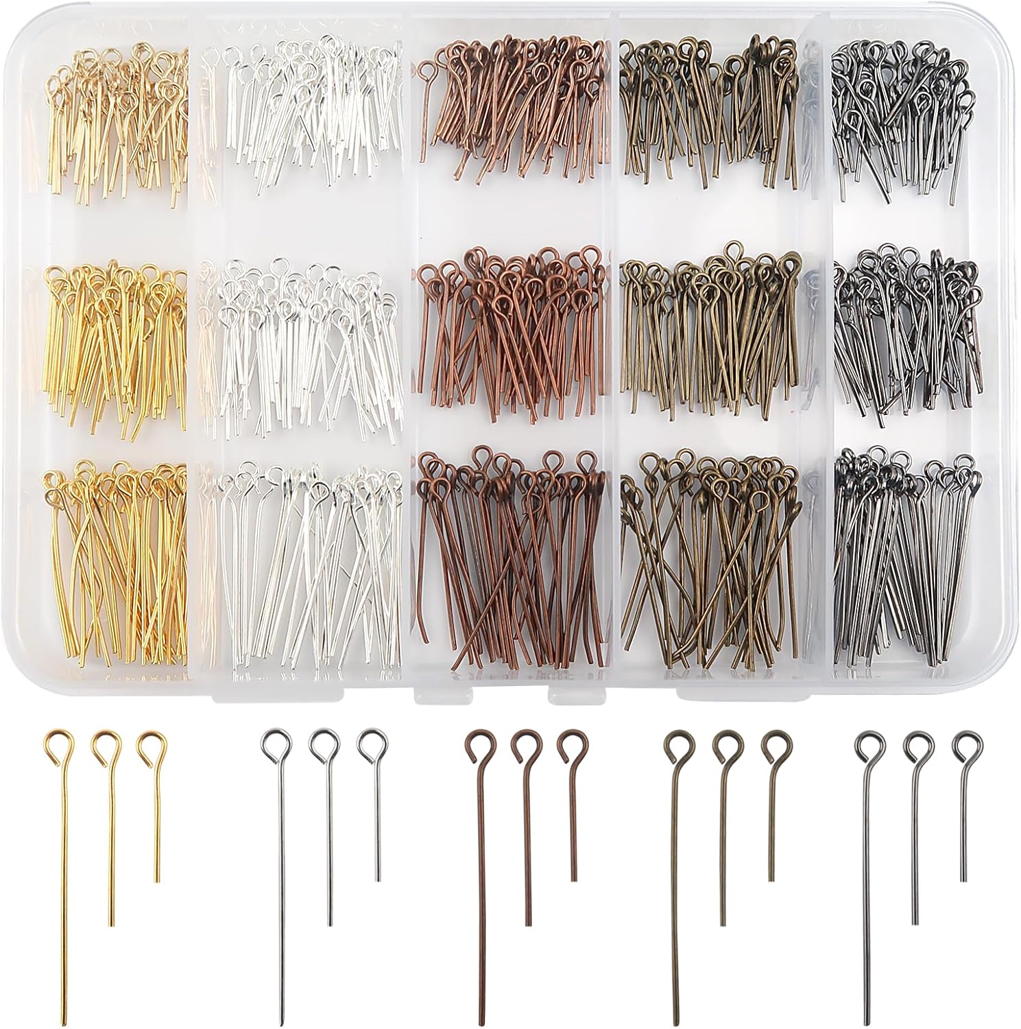 TOAOB 650pcs Eye Pins for Jewelry Making 16mm 20mm 30mm Mixed Color Metal Head Pins Findings for DIY Crafts Necklaces