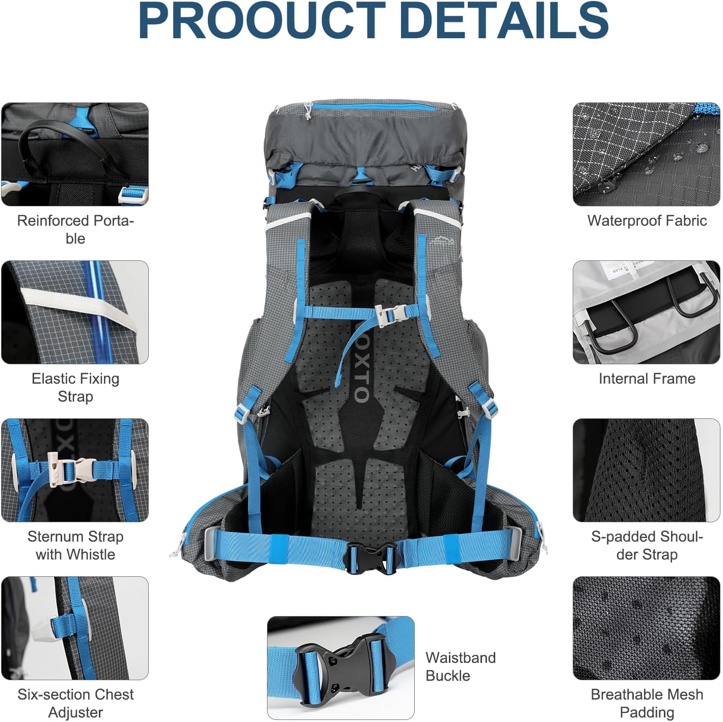 55L Internal Frame Waterproof Hiking Camping Backpack with 3L Water Bladder and Rain Cover, Large Lightweight Travel
