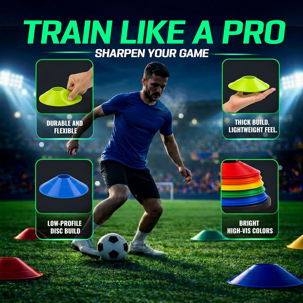 Agility Training Cones 25 Pack, Soccer Disc Cones with Holder, 5-Color Sports Cones for Speed