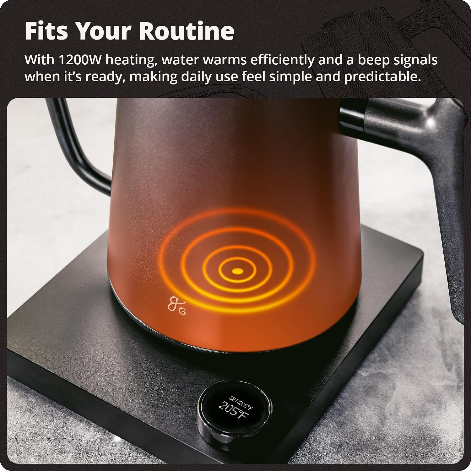 Gooseneck Electric Kettle, 1200W Temperature Control, 0.8L | Pour-Over & Tea Kettle with Stainless Steel Interior