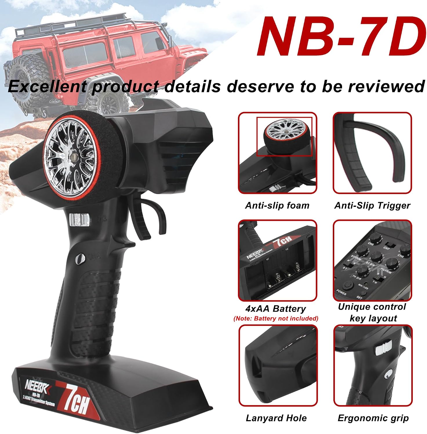7 Channels RC Transmitter with Receiver Built-in Light Control System and 12LED Light Set, 2.4GHz Radio Remote