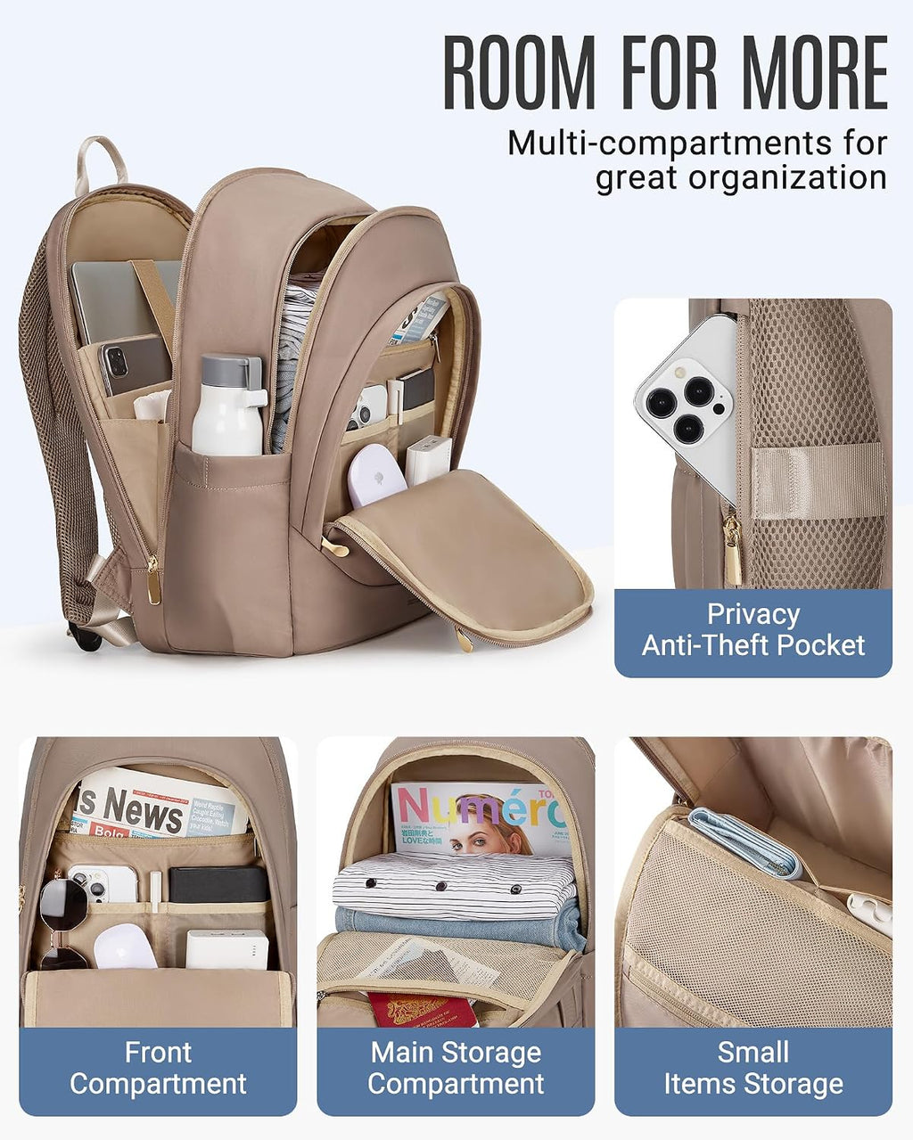 Travel Laptop Backpack Women, 17.3 Inch Laptop Backpack with USB Charging Hole, Water Resistant College Bookbag