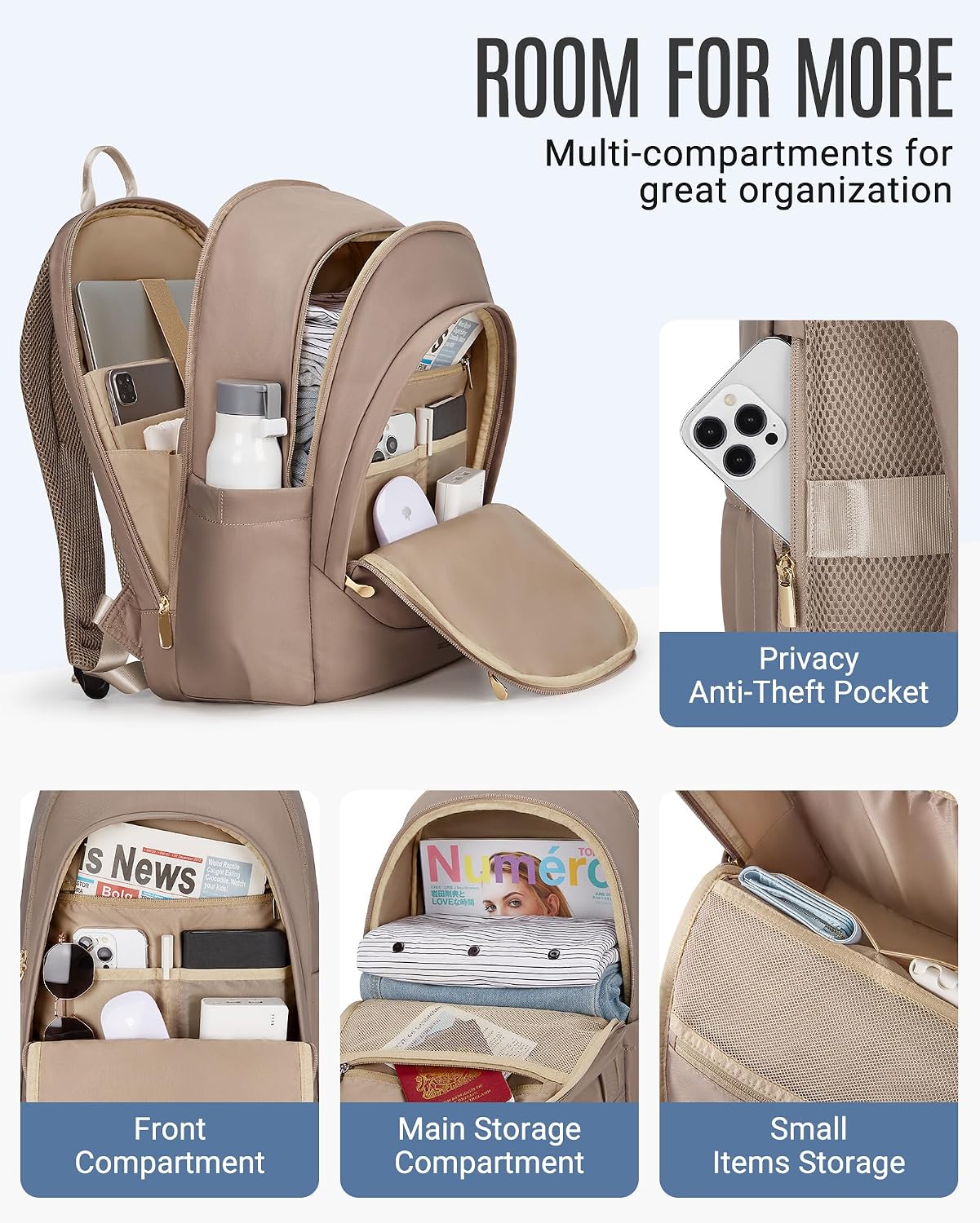 Travel Laptop Backpack Women, 17.3 Inch Laptop Backpack with USB Charging Hole, Water Resistant College Bookbag