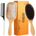Hair Brush Set with Bamboo Detangling Brush and Boar Bristle Brush | 2 Pack HairBrush Set for Women Men Kids, Bamboo