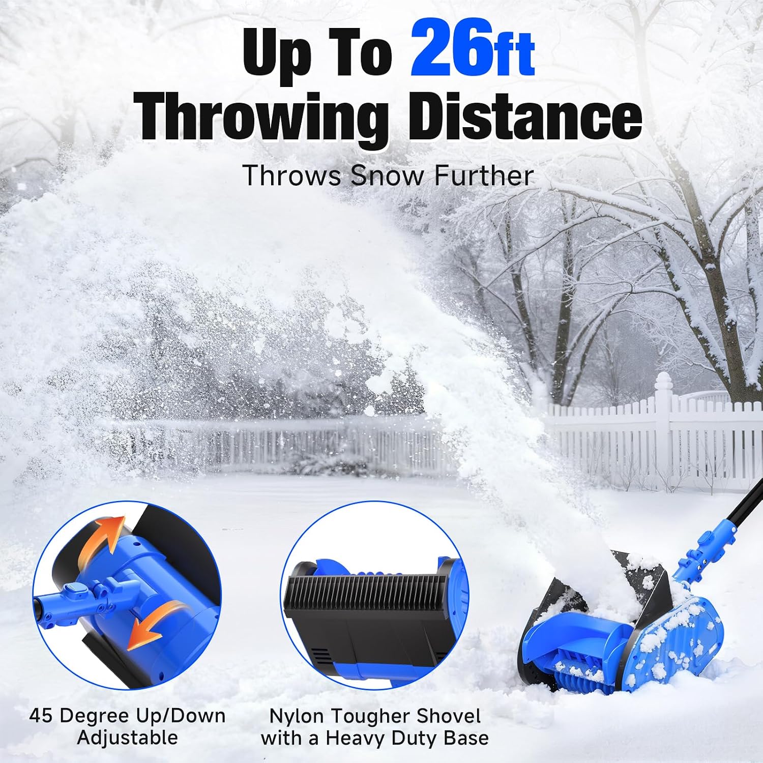 Electric Cordless Snow Shovel, 14.4-Inch | 24V | 5.0Ah Brushless Cordless Snow Blower with Battery and Charger, 26ft
