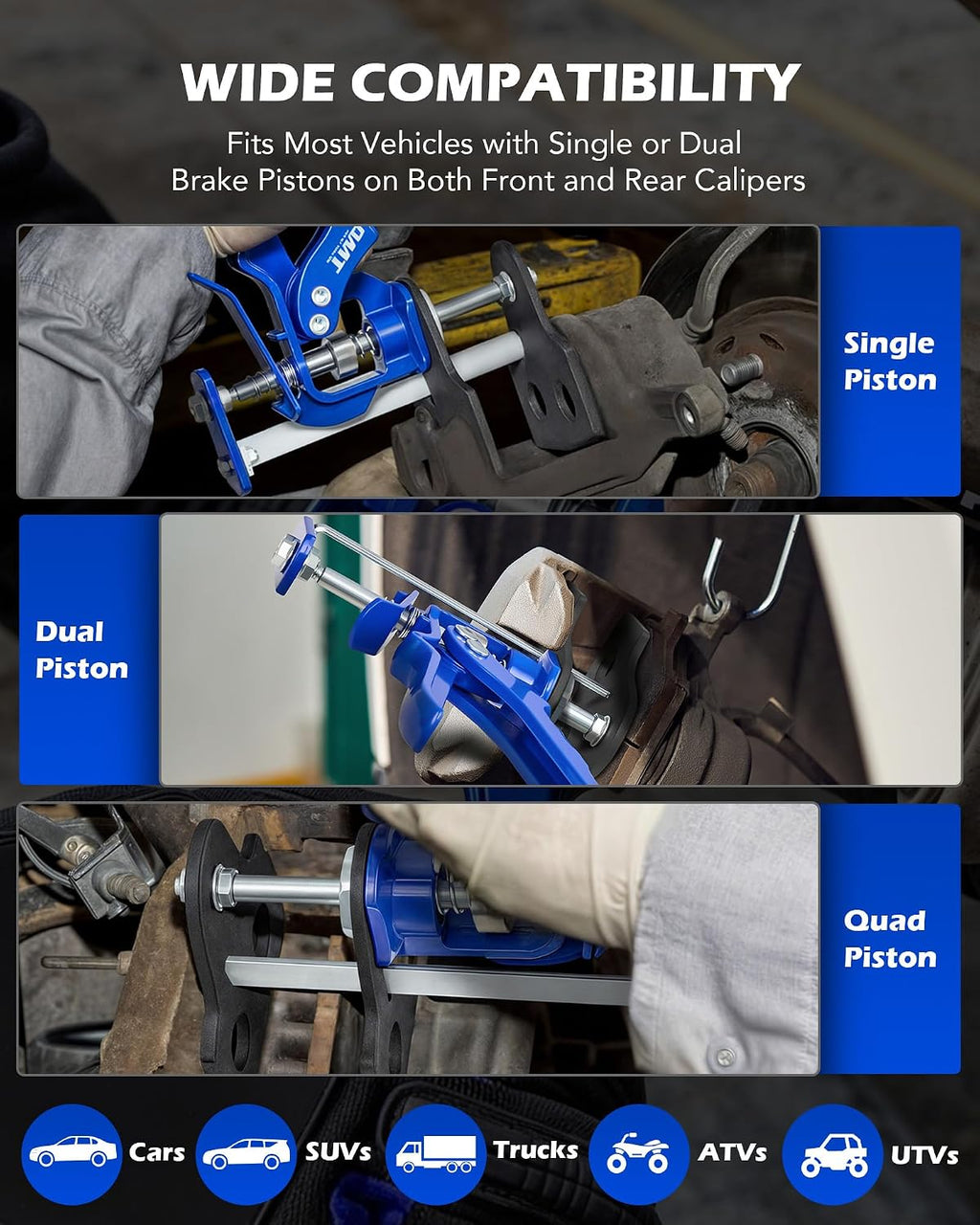 OMT Brake Caliper Piston Compressor Tool for Single Dual Quad Pad