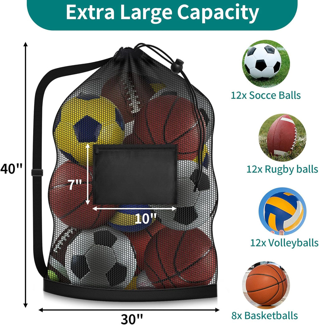 Extra Large Soccer Ball Bag, 40"x30" Drawstring Heavy Duty Mesh Net | Hold 10-12 Basketball Volleyball, Adjustable