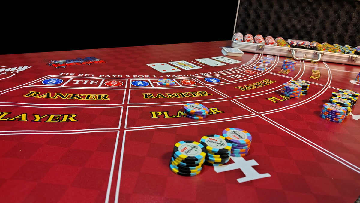 WonAway Casino Mini Baccarat Layout Mat, Professional Vinyl Gaming Table Mat, Red, 5 Player Positions