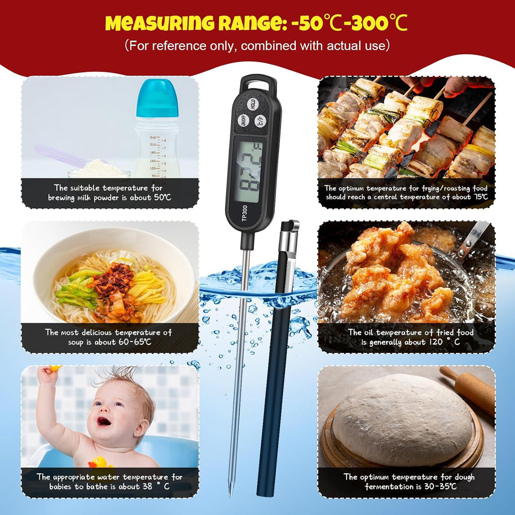 6 Pcs Food Thermometer Instant Read Probe BBQ,Black
