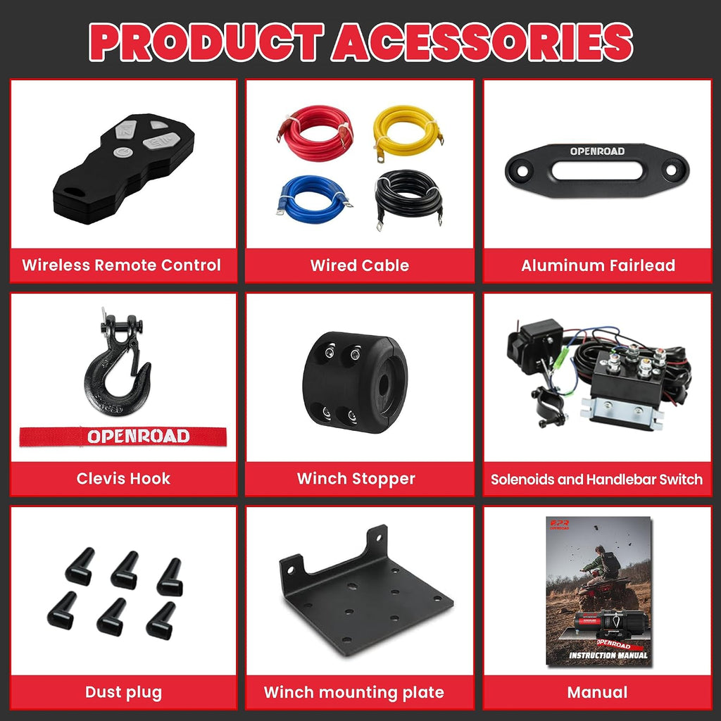 4500 lb ATV/UTV Winch,12V Towing Off-Road Electric UTV Winch with 1/4"×50' Synthetic Rope,Wireless Remote and Rubber