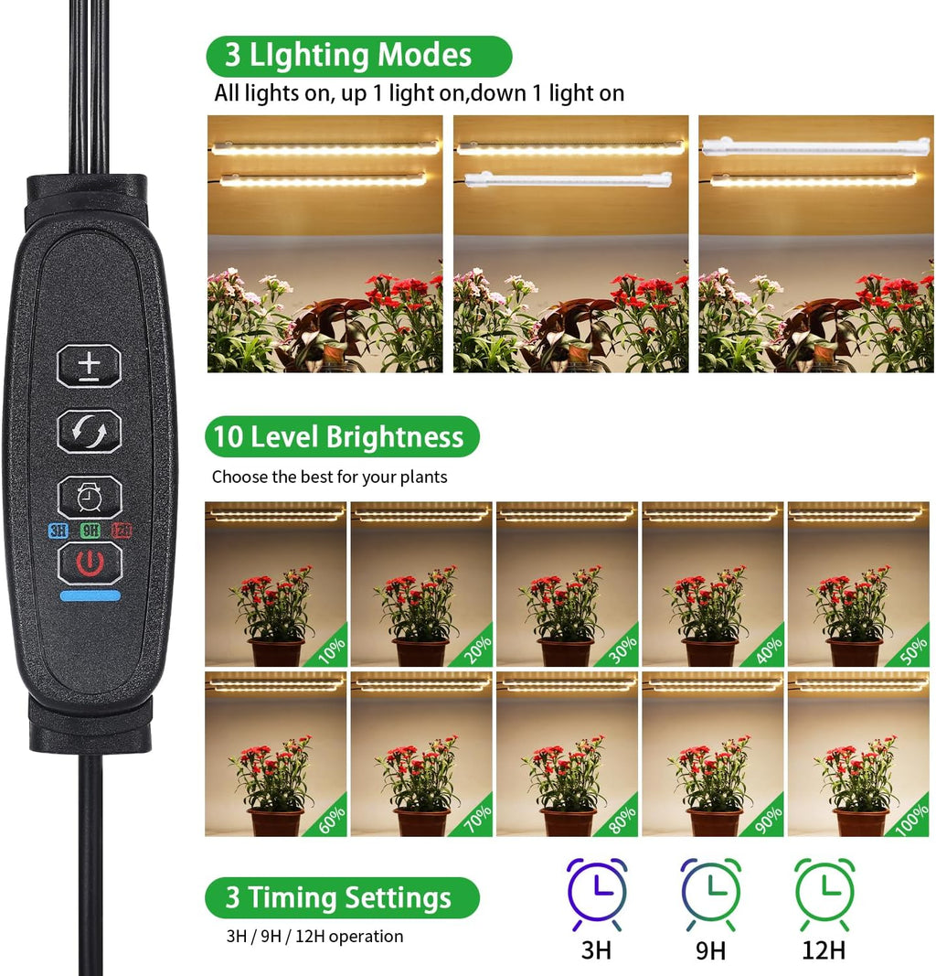 8.6'' Mini LED Grow Light Strips, Full Spectrum 3000K, 52 LED Plant Light with 3/9/12H Timer, 10 Dimmable Levels for