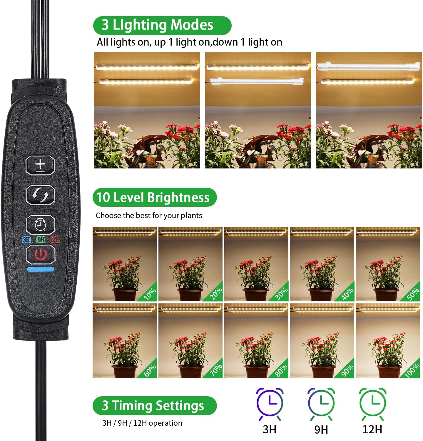 8.6'' Mini LED Grow Light Strips, Full Spectrum 3000K, 52 LED Plant Light with 3/9/12H Timer, 10 Dimmable Levels for