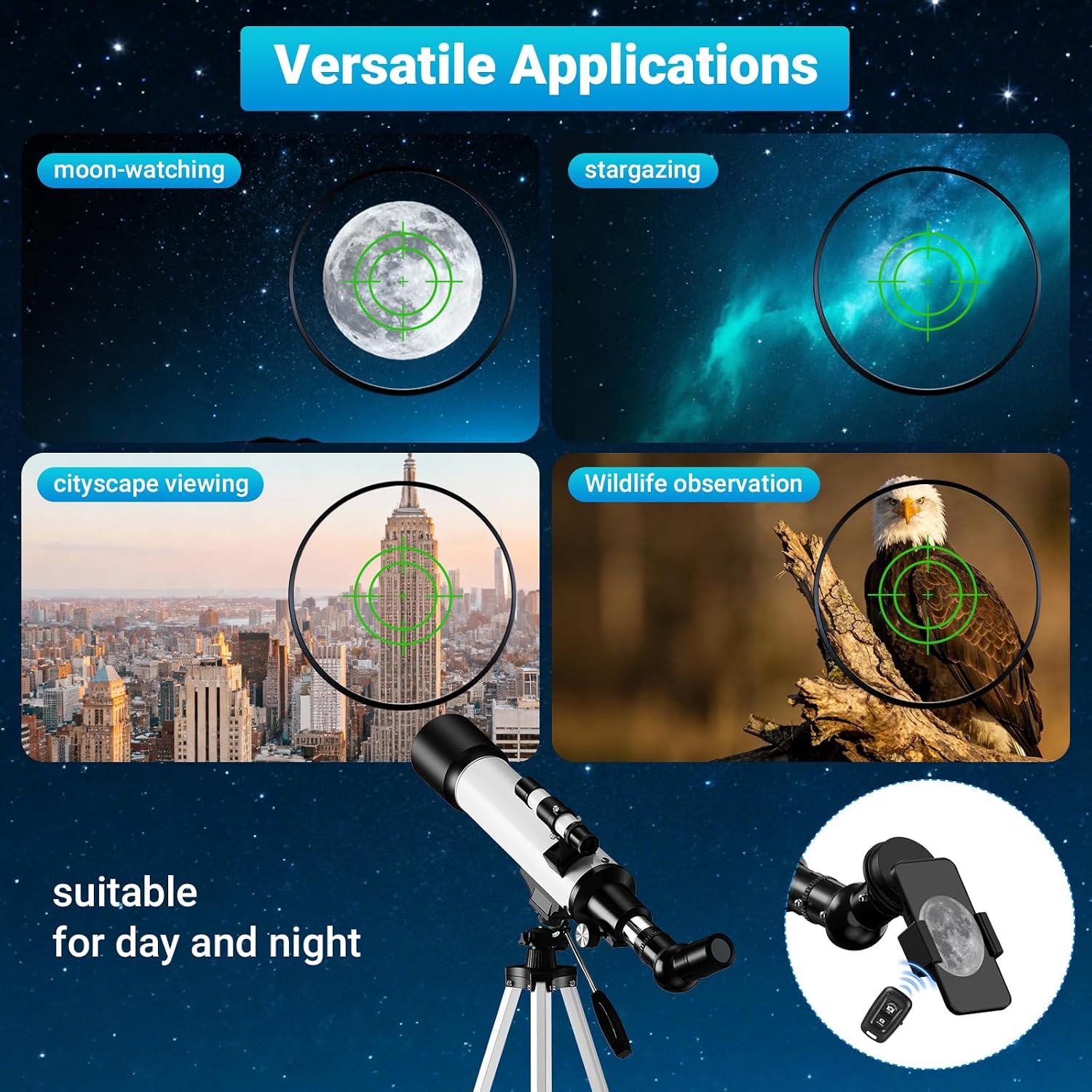 Telescope for Beginners, 70mm Aperture (20X-150X) 500mm Focal Length Refractor Astronomy Telescopes for Planets and