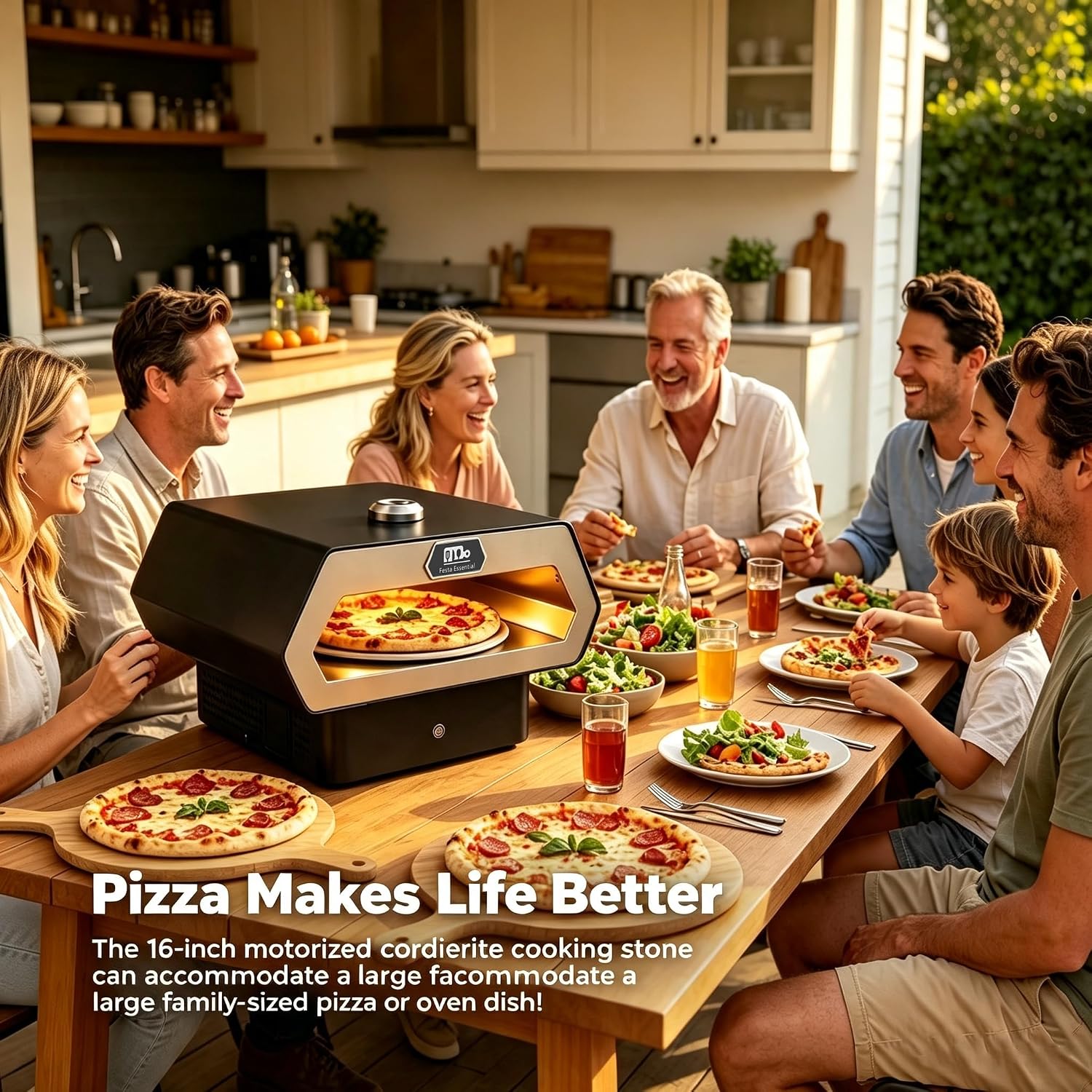 16" Propane Gas Portable Outdoor Pizza Oven w/Pulse Ignition, Auto Rotating Stone and Thermometer - Carry Bag, Peel