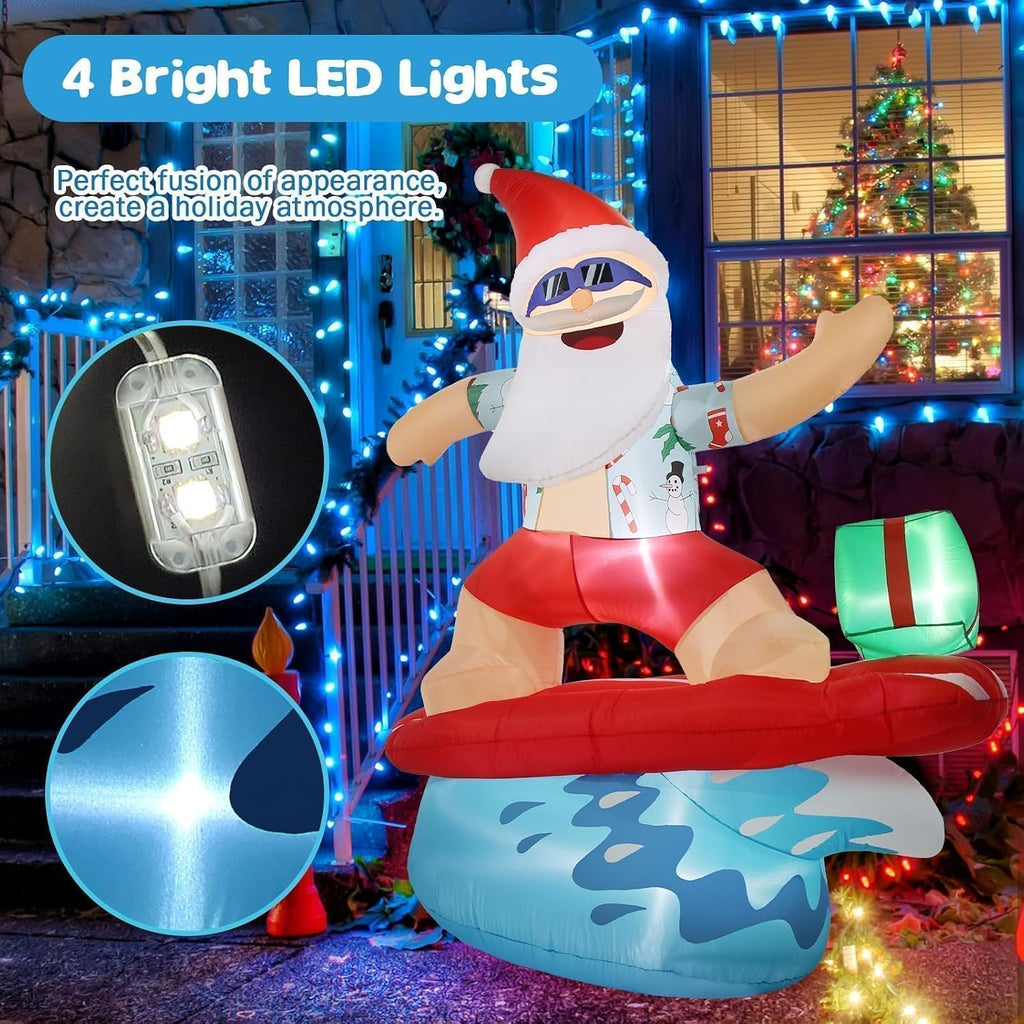 Christmas Inflatable Santa Claus Decorations Outdoor 6.5FT Hawaiian Surfing Giant Large Tall Funny Blow up Xmas Yard