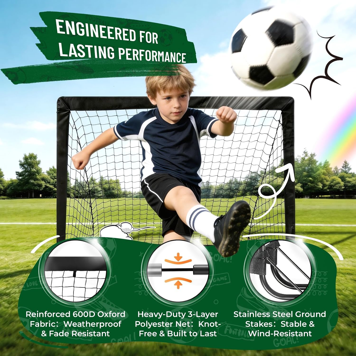 Kids Soccer Goal Set for Backyard, Portable Soccer Nets Set of 2 with Soccer Ball, Scoreboard, Agility Ladder, Cones
