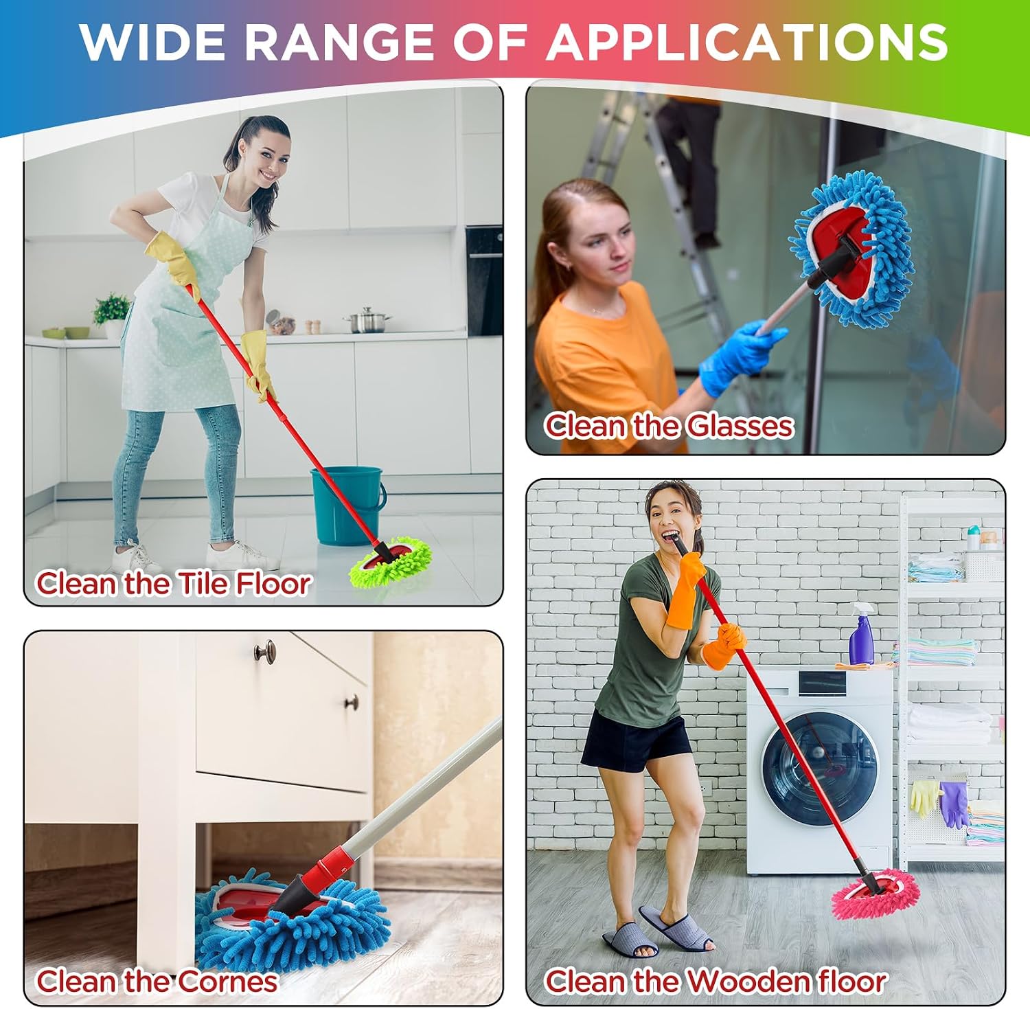 6 Pack Chenille Mop Heads Replacements Compatible with 1 Tank System Chenille Duster Replacement Heads Microfiber