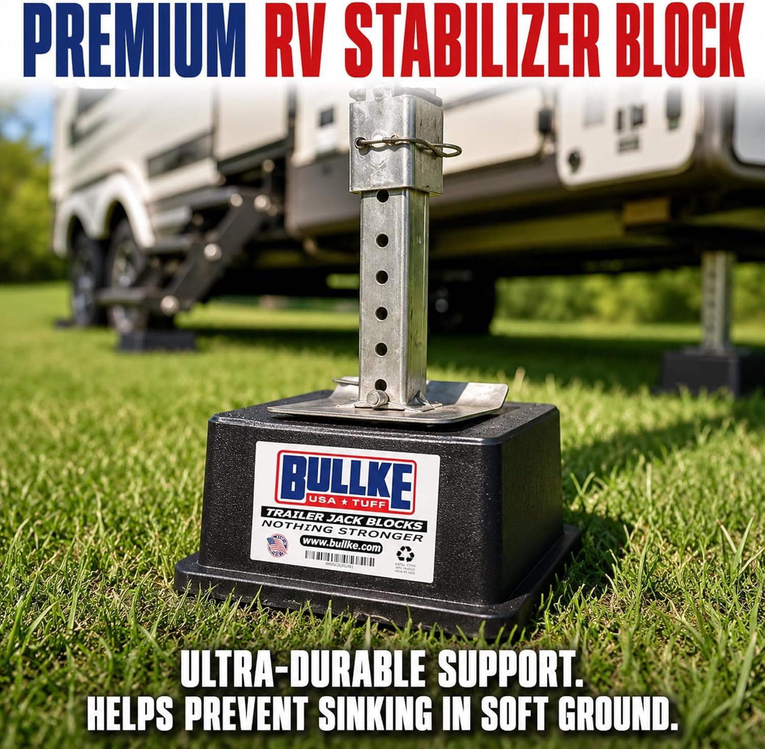 Square Trailer Jack Blocks 4-Pack, USA-Made Heavy Duty RV Leveling Blocks, Stabilizing Jack Pads for Camper, 5th
