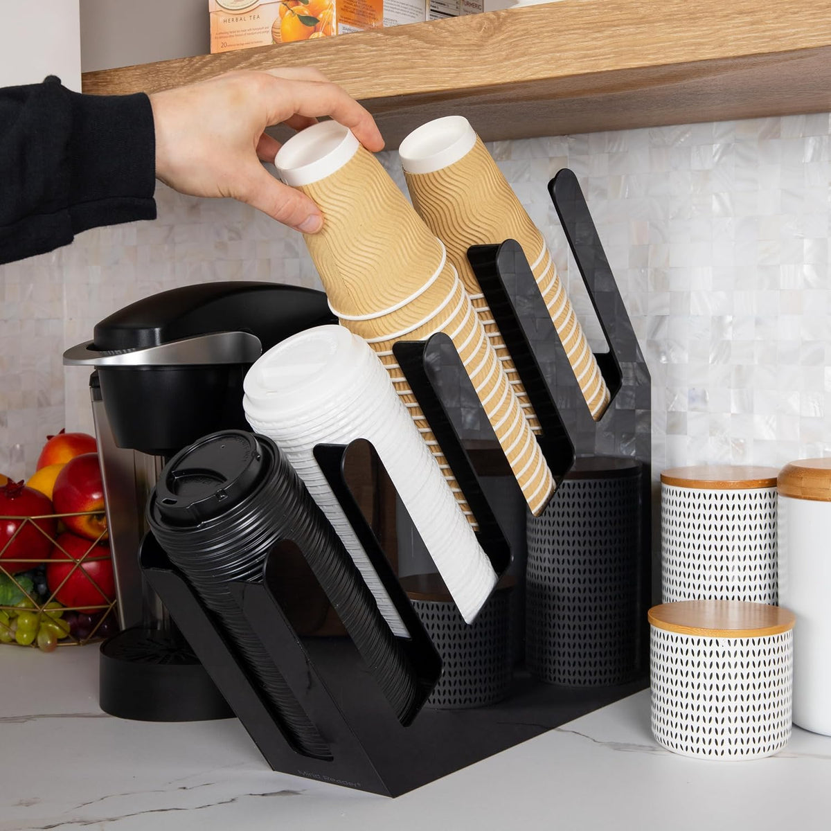 Cup and Lid Dispenser, Countertop Org, Coffee Bar, Beverage Cup, Kitchen, Breakroom, Black