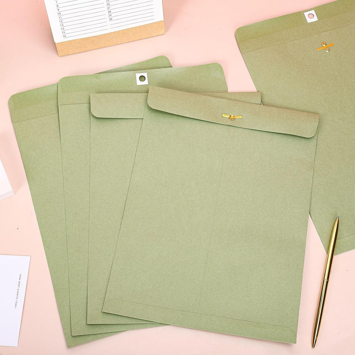 9 x 12 Inch Clasp Envelopes Manilla Envelopes Saga Green Gummed Mailing Envelopes with Clasp Closure & Gummed Seal