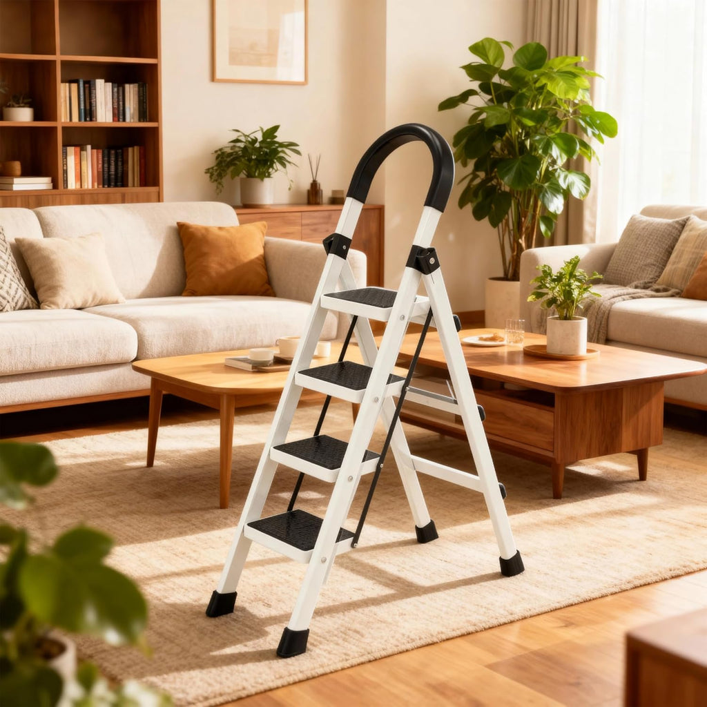 4 Step Folding Ladder, Portable and Compact, Anti-Slip Multi-Use Household Step Ladder for Home, Kitchen, Office, and