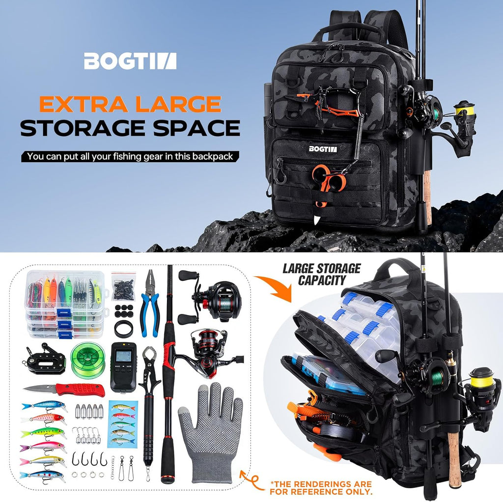 Fishing Backpack with Tackle Boxes and Rod Holders, Fishing Bag with Fishing Lure Kit Water-resistant Sling Tackle