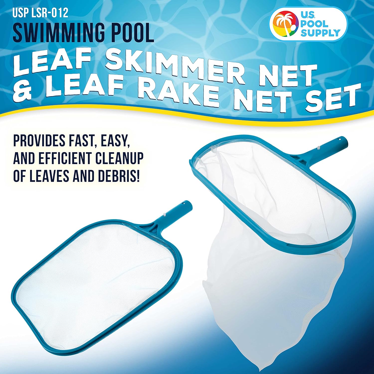 Professional Swimming Pool Leaf Skimmer Net and Leaf Rake Net Set - Cleans Out Debris Fast, Pool Maintenance - Clean