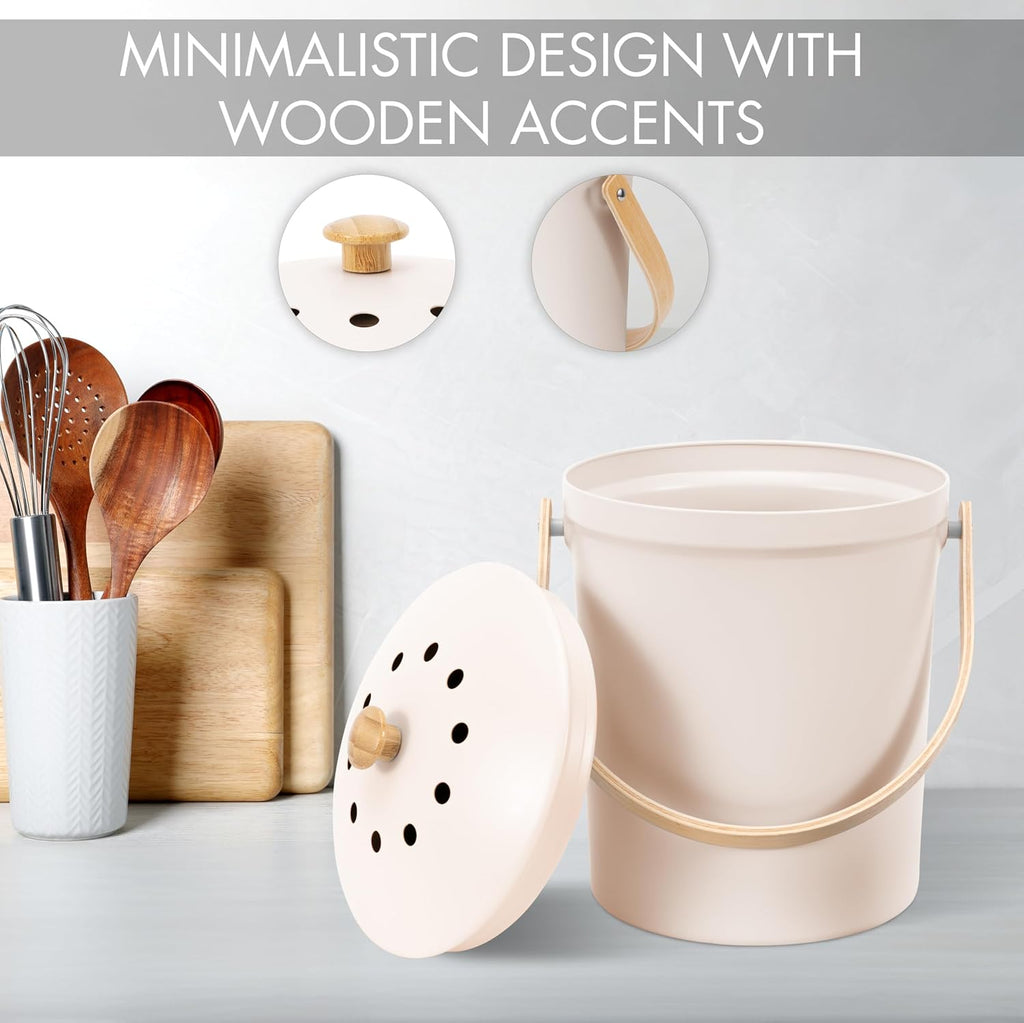 Beautiful Kitchen Compost Bin with Smell Proof Lid - Rust Proof and Odorless Compost Bucket for Your Countertop with