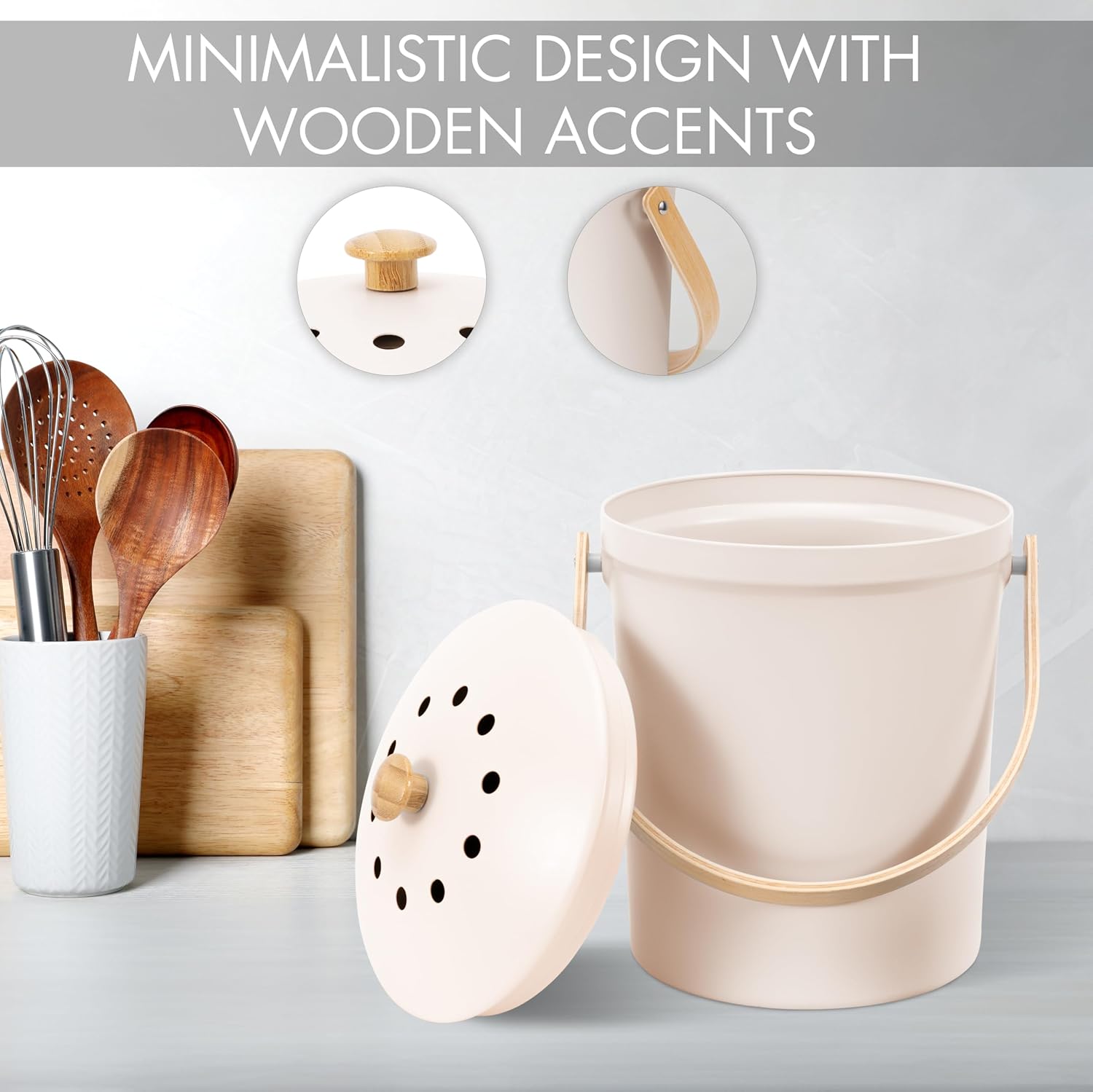 Beautiful Kitchen Compost Bin with Smell Proof Lid - Rust Proof and Odorless Compost Bucket for Your Countertop with