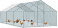 Chicken Coop, 19.5×10 FT Large Metal Chicken House, Poultry Habitat Cage with Waterproof Cover, Walk-in Chicken Run