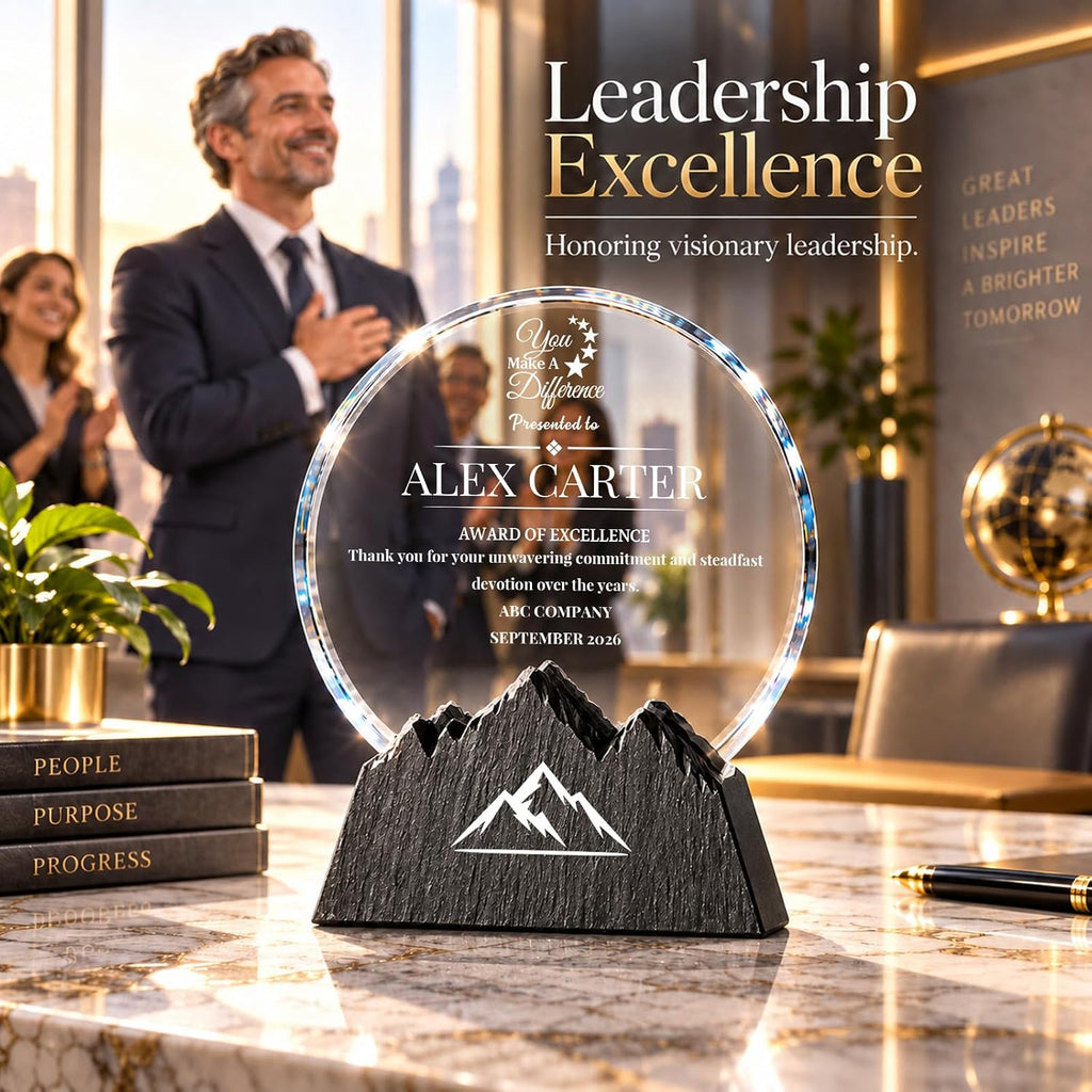 Custom Crystal Trophy with Logo & Text, Employee Recognition Award