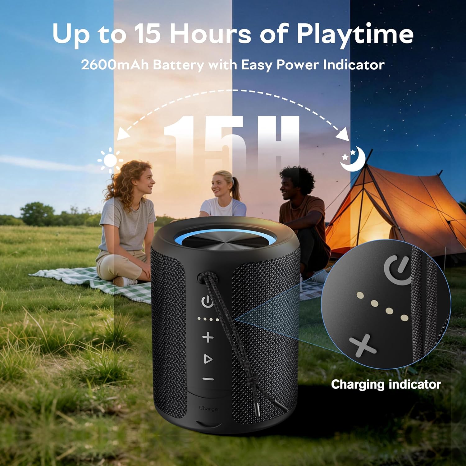 Portable Bluetooth Speaker, IPX7 Waterproof Wireless Speaker with 20W Loud Stereo Sound, 15H Playtime & Beat-Synced