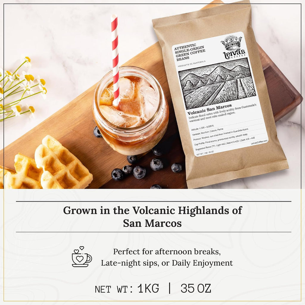 Leiva's Unroasted Green Coffee Beans Volcanic San Marcos 1kg (35 oz)