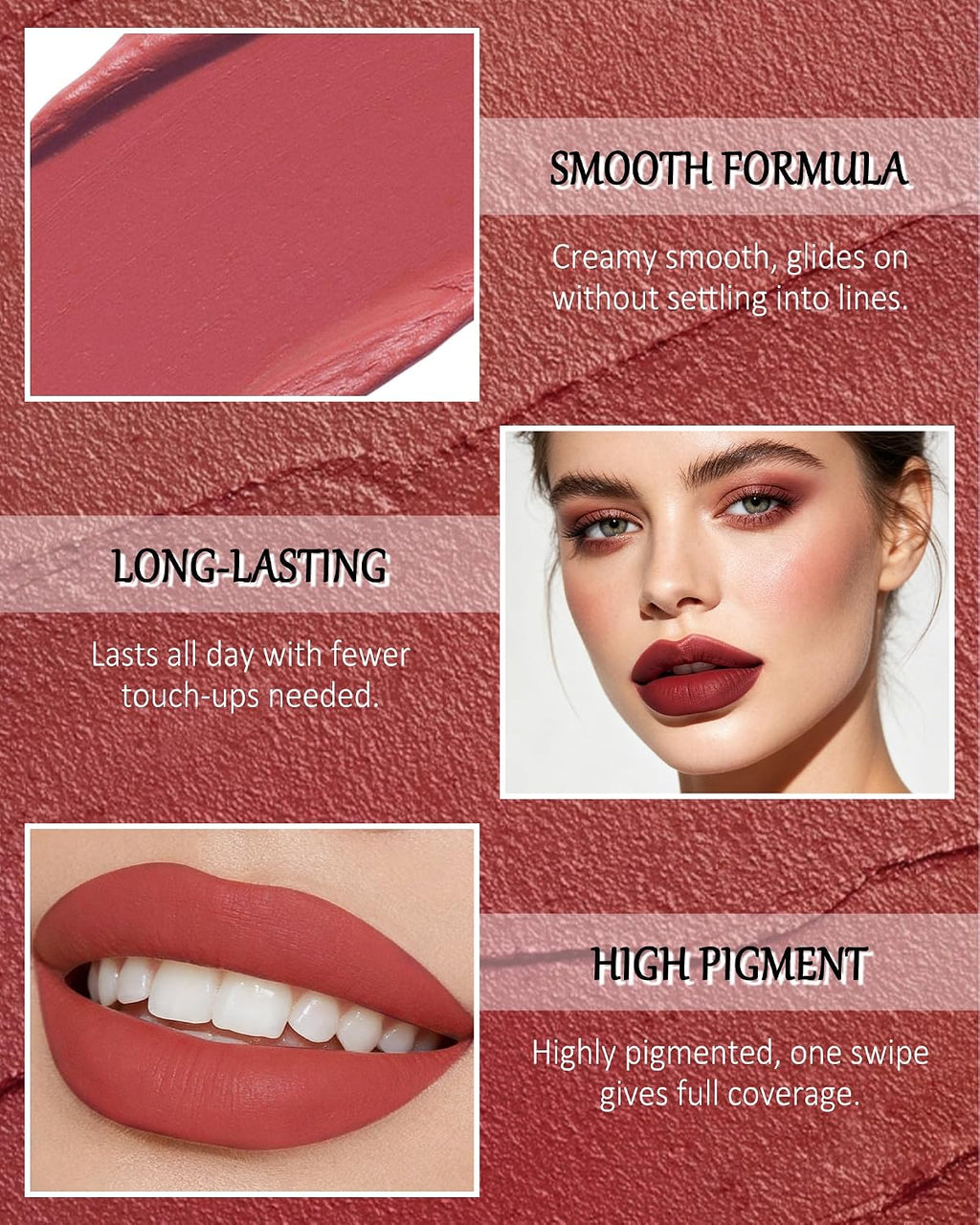 Matte Velvet Lipstick Long Lasting, Mauve Cream Smooth Lipstick for Women