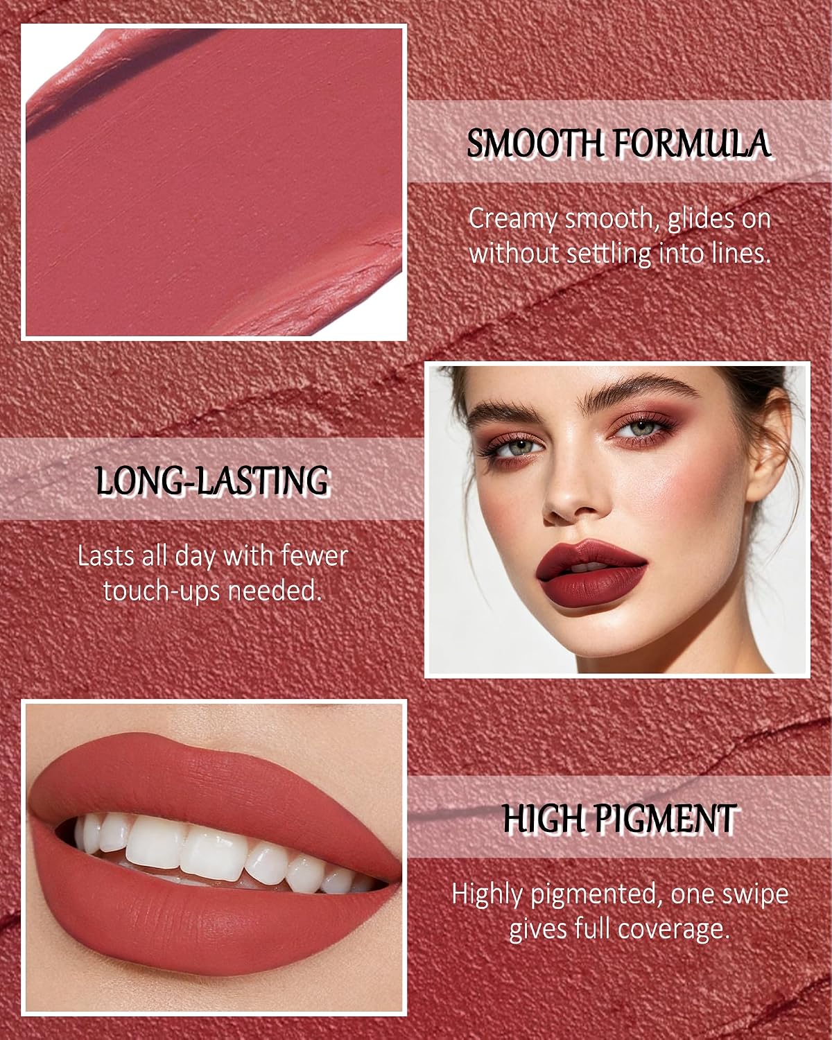 Matte Velvet Lipstick Long Lasting, Mauve Cream Smooth Lipstick for Women
