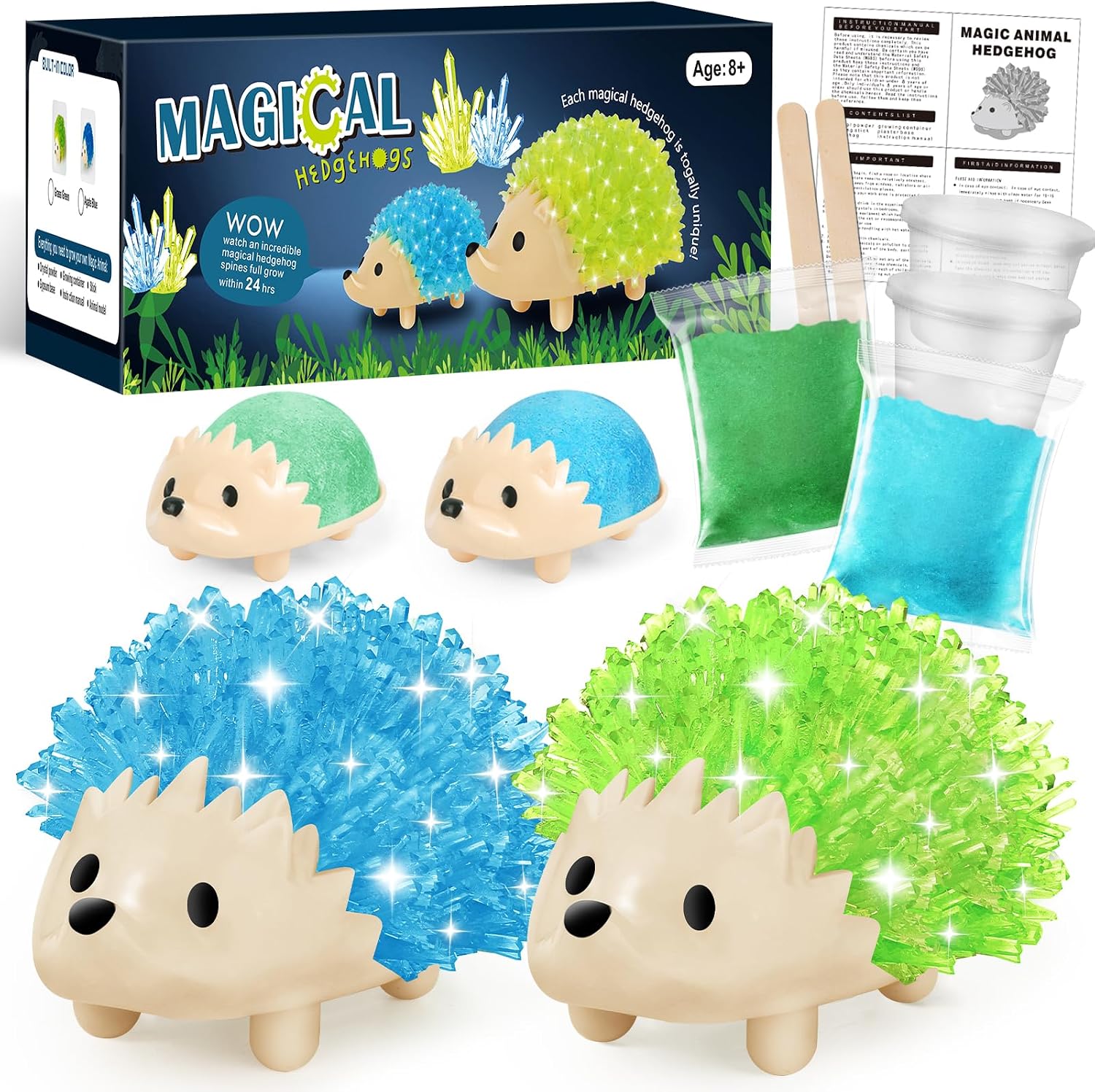 Crystal Growing Kit for Kids - 2 Colors Hedgehog to Grow Fast in (24H),Science Experiments Learning & Educational