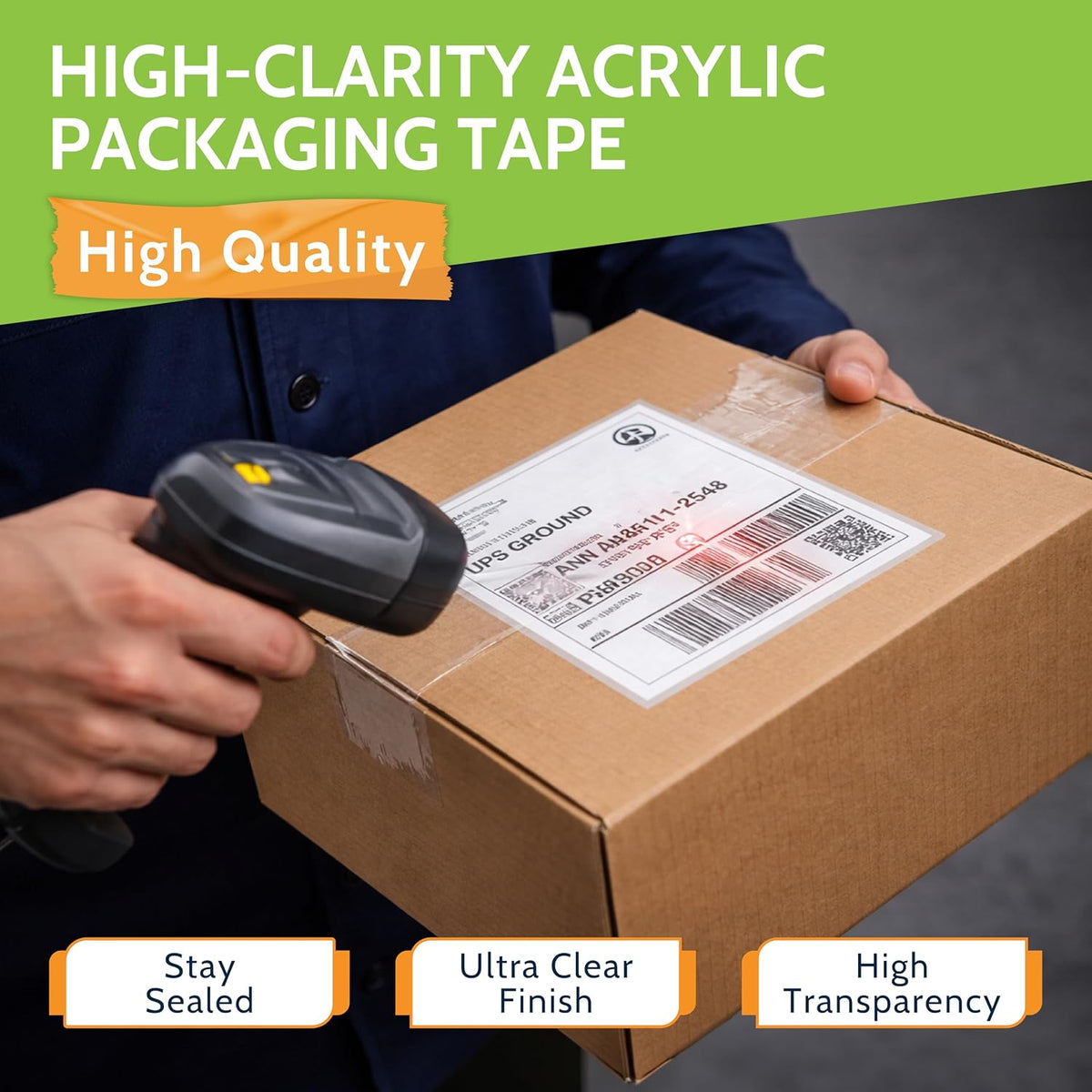 PSBM Clear Packing Tape, 12 Rolls, 1.6 Mil Thick, 1.88 Inch Wide, 110 Yards Per Roll, Total 1320 Yards, Heavy Duty