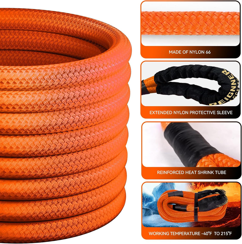 Kinetic Recovery Rope 1" x30ft Tow Rope with Soft Shackles