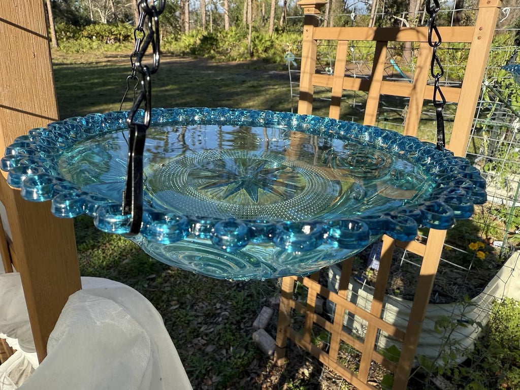 2-Pack Hanging Plastic Bird Bath and Feeder Bowls, Blue