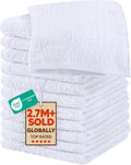 12 Pack Washcloths, 12x12 in, 100% Cotton, White | Premium 100% Ring Spun Cotton Face Cloths - Highly Absorbent, Fast