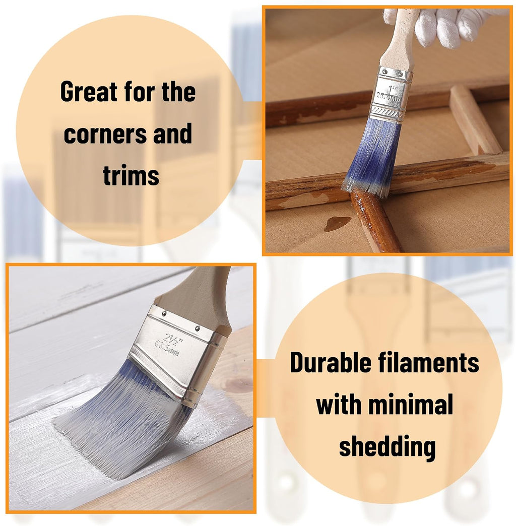 Bates Angle Paint Brushes - 1.5-Inch, 12 Pack, Treated Wood Handles for Walls, Furniture & Stain